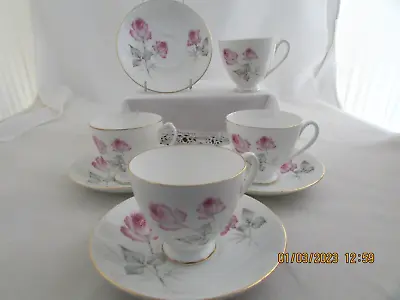 Buy Queen Anne Set Of 4 Cups & Saucers In Pink Floral Pattern • 15£