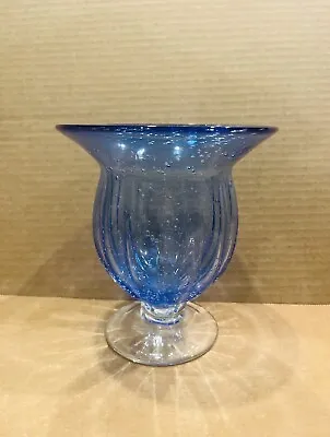 Buy Vintage Murano Cobalt Blue Glass Vase Controlled Bubbles • 42.67£