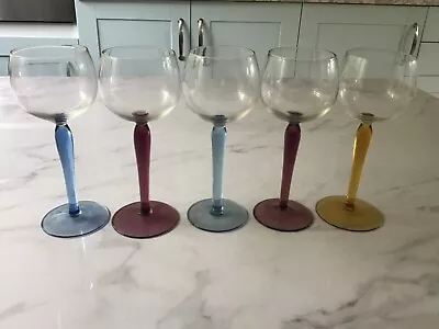 Buy Five  Vintage 1950s / 60s - Tall Hock Glasses - Mix And Match Stems • 15£