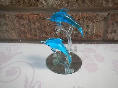 Buy Vintage Small Blown Glass Dolphins Figurine On Mirror Base Pls Read • 9.50£