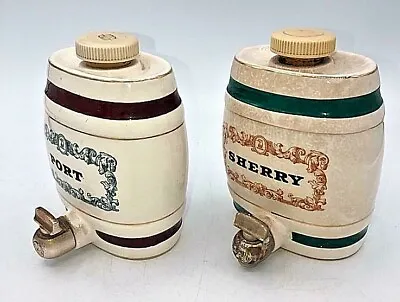 Buy Pair Of Vintage Royal Victoria Wade Pottery Ceramic Port Sherry Barrel Decanters • 10.99£