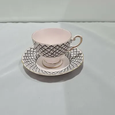 Buy Vintage Tuscan Pink And Black Teacup And Saucer  - Fine Bone China England  • 19£
