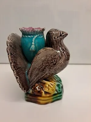 Buy Antique Majolica Peacock Posy Vase • 24£