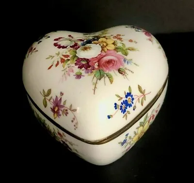 Buy Hammersley Bone China Heart-shaped Lidded Trinket Box With Floral Pattern • 7£