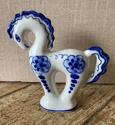 Buy Vintage Gzhel USSR Hand Painted Horse Blue White Russian Figurine • 17.99£