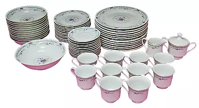 Buy Floral Blue And Pink Plates Bowls Cups Made In China  61 Piece Set   L2547 • 482.09£