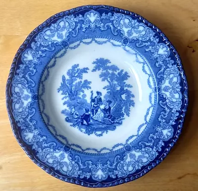 Buy Antique Doulton Watteau, Flow Blue Soup Bowl, 10.25  C.1890 #4 • 15£