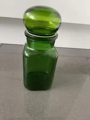Buy Vintage Green   Glass Apothecary Lidded Jar 22cm Tall 9cm Wide • 9.99£