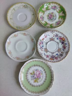 Buy Vintage Mismatched China/Porcelain Saucers Set X 5 Bundle Joblot - Floral Green • 0.99£