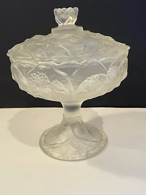 Buy Fenton Frosted Water Lily Pedestal Lidded Vintage Candy Dish • 17.37£