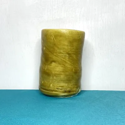 Buy Small Yellowish Brown With Blue Inside Art Pottery Ceramic Vase • 11.37£