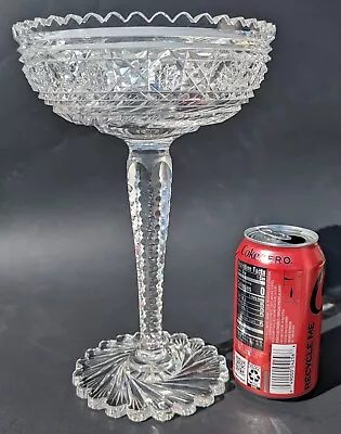 Buy Tall Hand Cut Crystal Compote Pedestal Bowl Sawtooth, Swirled Foot -- 10.5  • 56.91£