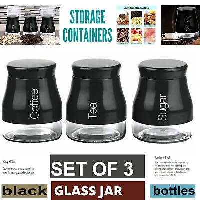 Buy Set Of 3 Glass Jars Storage Canisters Kitchen Pots Tea Coffee Sugar Bottle Jar • 11.70£