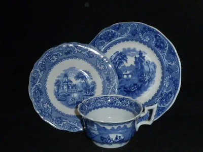 Buy Delightful Antique Cauldon Ltd ‘Moore’ Blue & WhiteTea Cup, Saucer & Plate C1910 • 27£