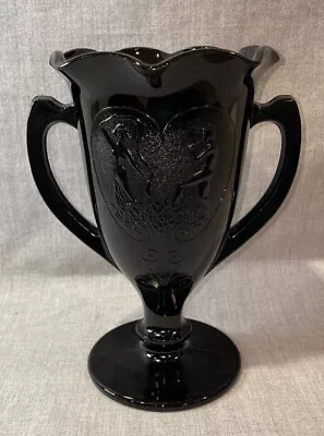 Buy LE SMITH Black Amethyst  Embossed Double Handled Depression Glass Vase • 28.46£