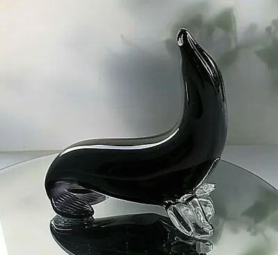 Buy Langham  Black Glass Figurine Of A Seal. • 20£