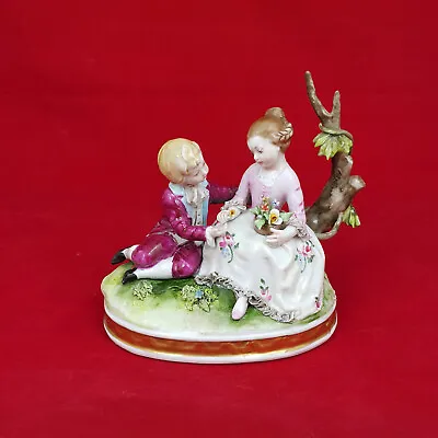 Buy Capodimonte Porcelain Figural Group Of Girl & Boy Seated On A Tree Branch • 125£