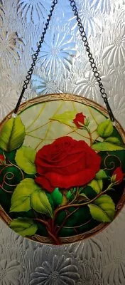Buy Pretty Red Roses  Stained Glass Effect  Sun Catcher - Gardeners Gift Idea NEW • 2.50£