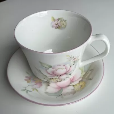 Buy Sandringham XLarge Cup & Saucer Pink Flowers Floral English China - Decorative • 5£