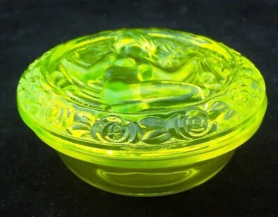 Buy Uranium Glass Trinket Box Yellow Vaseline Glass NEW 10.5cm X 5.5cm Green In UV • 29.95£