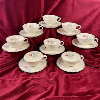 Buy Set Of 8 Vintage Syracuse  Bridal Rose  China Teacups & 6” Saucers W/ Plat. Band • 37.80£