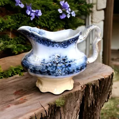 Buy Antique Flow Blue New Wharf Pottery Plymouth Creamer England Flow Blue China • 26.49£