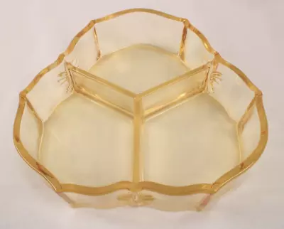 Buy Yellow Depression Glass 3 Section Bowl W Fleur De Lis Design • 12.25£