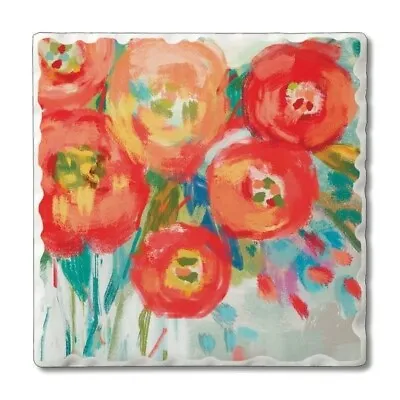 Buy Highland Home Coral Floral Absorbent Stoneware Coasters Set Of 4 • 18.94£