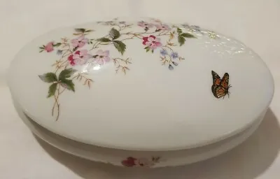 Buy Vintage Limoges Castel France Lidded Oval Trinket Box Flowers & Butterfly • 14£