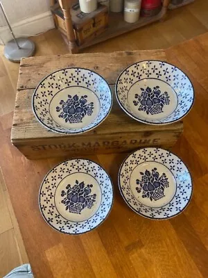 Buy Vintage Midwinter Stonehenge – Country Blue Fruit – Set 4 Dessert / Cereal Bowls • 19.99£
