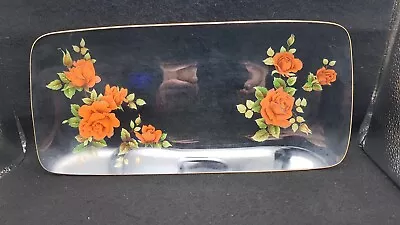 Buy Vintage CHANCE Glass Rectangular Plate With Red Rose Decoration, 34 Cm Long • 9.50£