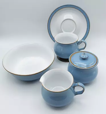 Buy Vintage Denby Colonial Blue Stoneware 5 Piece Breakfast Set Crafted In England • 80.26£