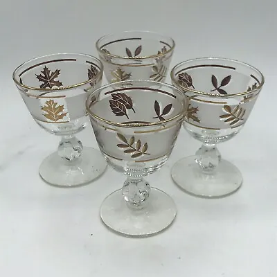 Buy Vintage Libbey Golden Foliage Dessert Sherry Footed Stemmed Glasses Set Of 4 • 18£