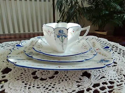 Buy Great Shelley Queen Anne Bone China Blue Iris Tea Set & Cake Plate • 176£