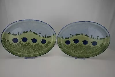 Buy Vintage(1990) Price Kensington Blue Sheep Spongeware Serving Platters(2), A++++ • 34£