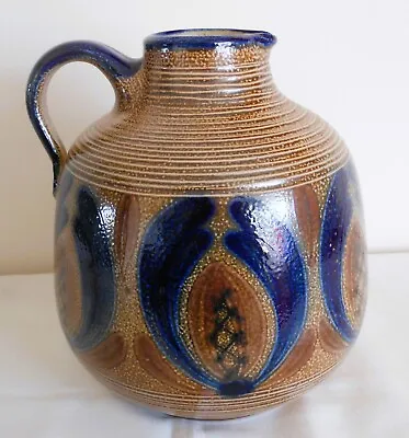 Buy Large Vintage German Salt Glaze Pottery Vase, Impressed, Blue & Brown Design • 25£