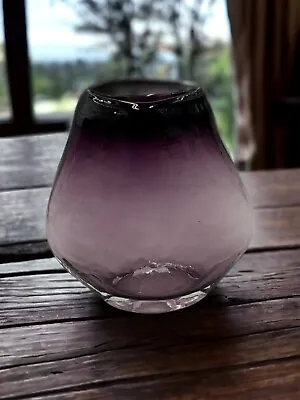 Buy Vintage MCM Dark Amethyst Purple Glass Hand Blown Vase  5 X5  Holiday Gift Decor • 26.90£
