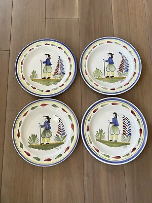 Buy Keraluc Quimper France Salad Plate Traditional Man Hand Painted Pottery Set Of 4 • 161.28£