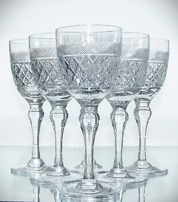 Buy Six Mid Century Tall Baluster Stem WEBB Lead Crystal HEIRLOOM Cut Wine Glasses • 60£