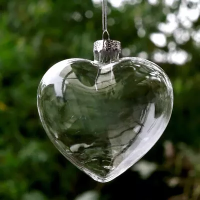 Buy 12/Pack Clear Glass Heart Ornaments Fillable Baubles Christmas Wedding Hanging • 13.95£