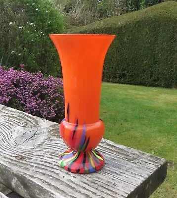 Buy Art Deco Orange Czech Glass Spatter/End Of Day Vase • 21.99£