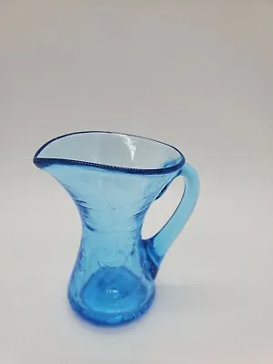 Buy Blue Crackle Glass Mini Pitcher Blue Applied Handle • 7.66£
