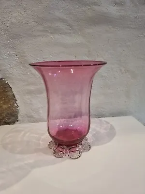 Buy 🌟Vintage Cranberry Pink Glass Vase With Applied Feet Height 6 , Diameter 4.5 🌟 • 21.50£