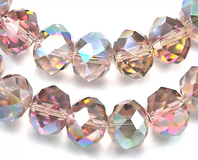 Buy Faceted Rondelle Cut Glass Metallic Crystals Beads Size 4mm 6mm 8mm 10mm • 4.32£