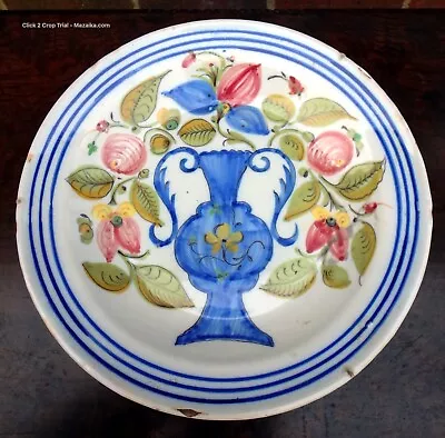 Buy 18th Century Antique Plychrome Delftware Folk Art Pottery Charger Floral Decor • 95£