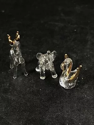 Buy Vintage Miniature Glass Animals Set Of 3 Mini Elephant Deer Swan • 8.54£