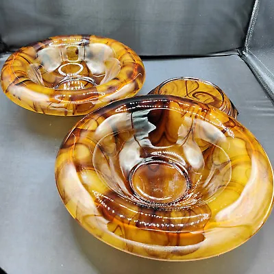 Buy Vintage Amber Cloud Glass Bowls From George Davidson 1930s Art Deco • 45£