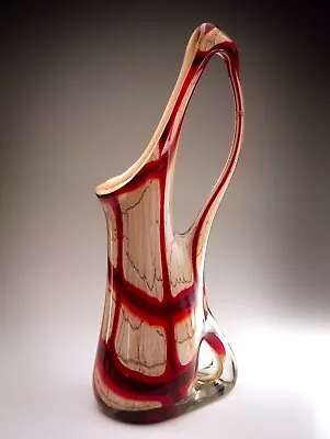 Buy Unique Krosno Josefina Red Beige Marble Effect Pitcher Plant Vase Poland • 47.60£