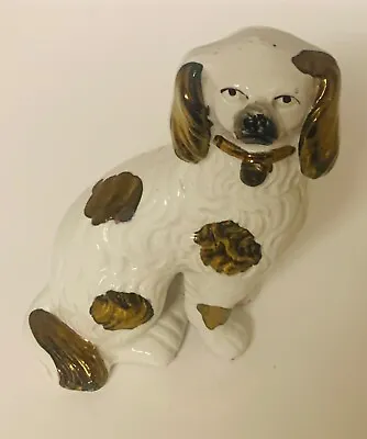 Buy Antique Victorian Staffordshire Dog Spaniel White Brown Used Good Cond • 11.99£