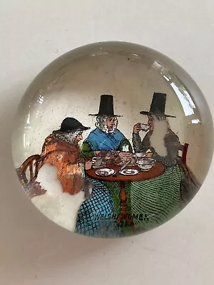 Buy Small, Vintage Glass Paperweight ‘Welsh Women At Tea’,  3 Ladies In Welsh Dress • 3.99£
